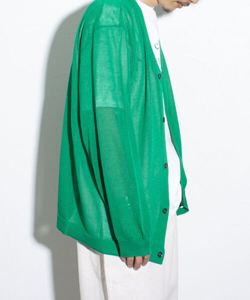 GEVACO（ゲバコ）の「【GEVACO/ゲバコ】シアーカーディガン ドロップショルダー オーバーサイズ（カーディガン/ボレロ・メンズ・グリーン/ブラック/ベージュ・M/L）」の9枚目の写真