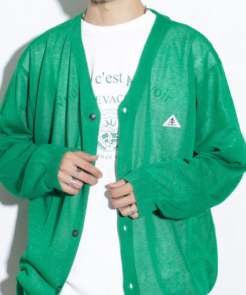 GEVACO（ゲバコ）の「【GEVACO/ゲバコ】シアーカーディガン ドロップショルダー オーバーサイズ（カーディガン/ボレロ・メンズ・グリーン/ブラック/ベージュ・M/L）」の10枚目の写真