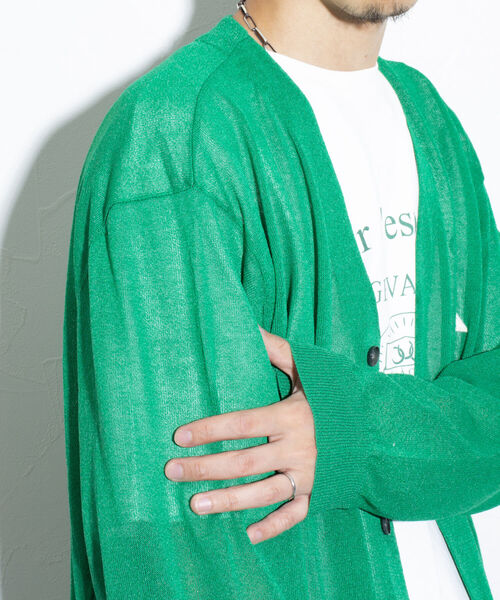 GEVACO（ゲバコ）の「【GEVACO/ゲバコ】シアーカーディガン ドロップショルダー オーバーサイズ（カーディガン/ボレロ・メンズ・グリーン/ブラック/ベージュ・M/L）」の12枚目の写真