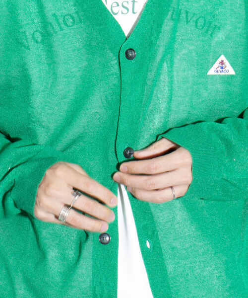 GEVACO（ゲバコ）の「【GEVACO/ゲバコ】シアーカーディガン ドロップショルダー オーバーサイズ（カーディガン/ボレロ・メンズ・グリーン/ブラック/ベージュ・M/L）」の16枚目の写真