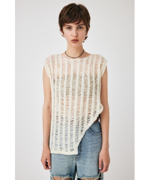 MOUSSY（マウジー）の「TAPE YARN KNIT タンクトップ（タンクトップ・レディース・カーキ/アイボリー/ブラック・FREE）」の2枚目の写真
