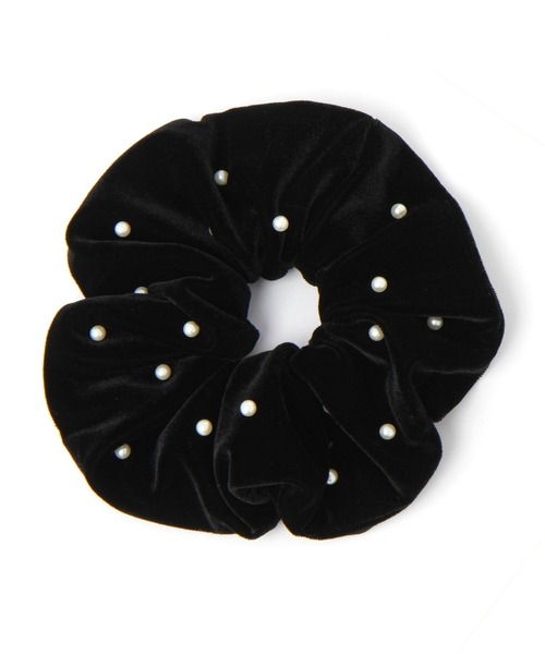 Heather（ヘザー）の「ベロアパールシュシュ　969488（シュシュ・レディース・ブラック/ベージュ・ONE SIZE）」の3枚目の写真