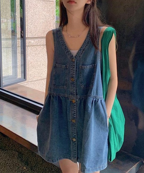 gossip!ロサンゼルス(ゴシップロサンゼルス)の「YUGA ノースリーブ ショートサスペンダースカート(ワンピース・レディース・インディゴブルー・M/XL/S/L)」の8枚目の写真