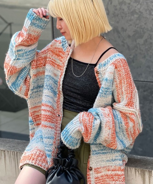 CIAOPANIC（チャオパニック）の「2WAYローゲージミックスニットカーデ/グラデーション（ニット/セーター・レディース・グリーン/カーキ/チャコールグレー/オフホワイト・FREE）」の18枚目の写真