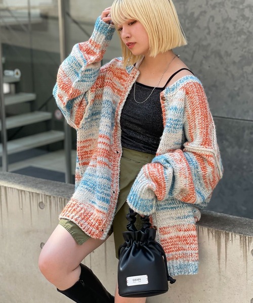 CIAOPANIC（チャオパニック）の「2WAYローゲージミックスニットカーデ/グラデーション（ニット/セーター・レディース・グリーン/カーキ/チャコールグレー/オフホワイト・FREE）」の14枚目の写真