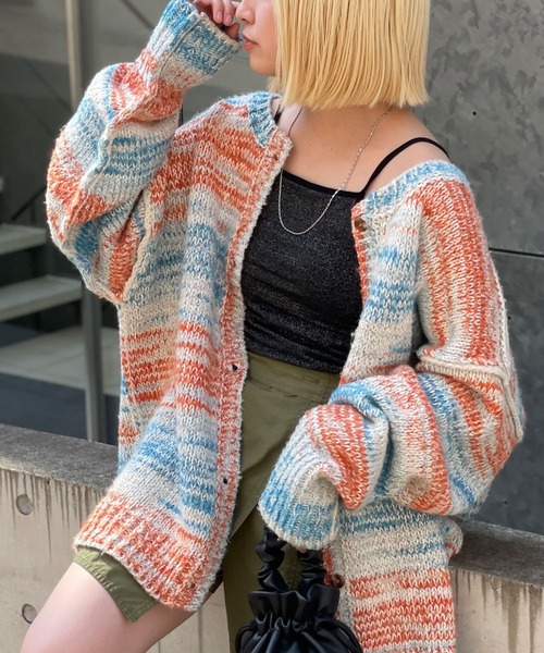 CIAOPANIC（チャオパニック）の「2WAYローゲージミックスニットカーデ/グラデーション（ニット/セーター・レディース・グリーン/カーキ/チャコールグレー/オフホワイト・FREE）」の19枚目の写真