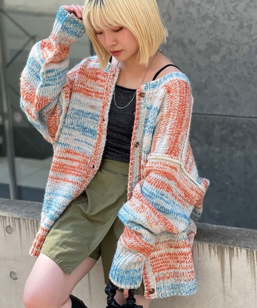 CIAOPANIC（チャオパニック）の「2WAYローゲージミックスニットカーデ/グラデーション（ニット/セーター・レディース・グリーン/カーキ/チャコールグレー/オフホワイト・FREE）」の16枚目の写真