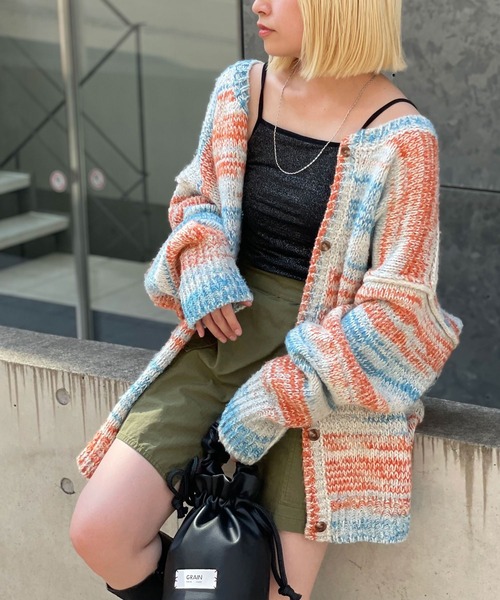 CIAOPANIC（チャオパニック）の「2WAYローゲージミックスニットカーデ/グラデーション（ニット/セーター・レディース・グリーン/カーキ/チャコールグレー/オフホワイト・FREE）」の15枚目の写真