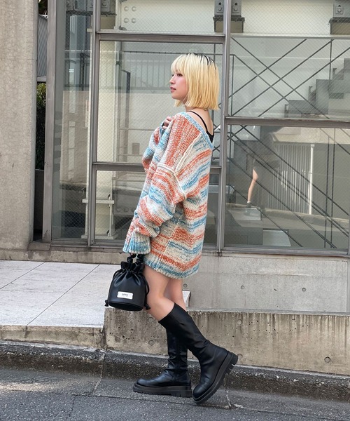 CIAOPANIC（チャオパニック）の「2WAYローゲージミックスニットカーデ/グラデーション（ニット/セーター・レディース・グリーン/カーキ/チャコールグレー/オフホワイト・FREE）」の9枚目の写真