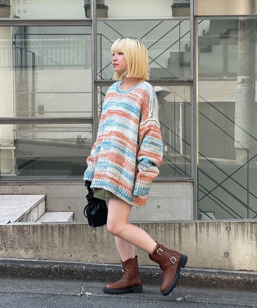 CIAOPANIC（チャオパニック）の「2WAYローゲージミックスニットカーデ/グラデーション（ニット/セーター・レディース・グリーン/カーキ/チャコールグレー/オフホワイト・FREE）」の11枚目の写真