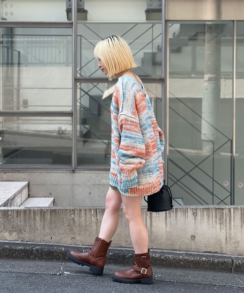 CIAOPANIC（チャオパニック）の「2WAYローゲージミックスニットカーデ/グラデーション（ニット/セーター・レディース・グリーン/カーキ/チャコールグレー/オフホワイト・FREE）」の12枚目の写真