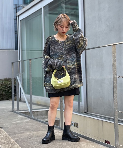 CIAOPANIC（チャオパニック）の「2WAYローゲージミックスニットカーデ/グラデーション（ニット/セーター・レディース・グリーン/カーキ/チャコールグレー/オフホワイト・FREE）」の21枚目の写真