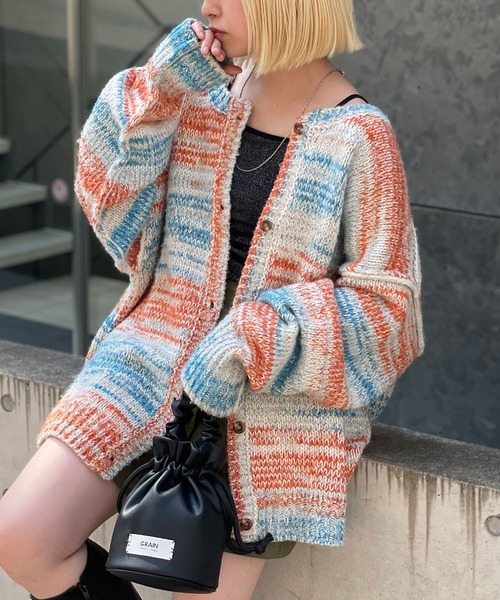 CIAOPANIC（チャオパニック）の「2WAYローゲージミックスニットカーデ/グラデーション（ニット/セーター・レディース・グリーン/カーキ/チャコールグレー/オフホワイト・FREE）」の7枚目の写真