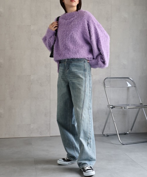 セール】【前後2WAY】シャギーニットカーディガン/ルーズトップス