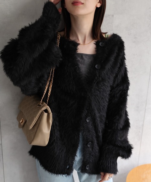 セール】【前後2WAY】シャギーニットカーディガン/ルーズトップス