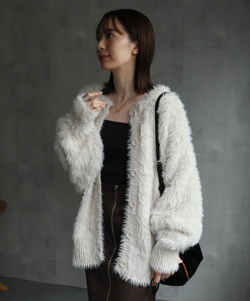 セール】【前後2WAY】シャギーニットカーディガン/ルーズトップス