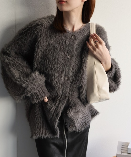 セール】【前後2WAY】シャギーニットカーディガン/ルーズトップス