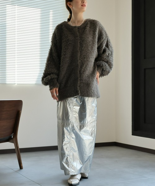 sakishimatokyo（サキシマトーキョー）の「【前後2WAY】シャギーニットカーディガン/ルーズトップス（カーディガン/ボレロ・レディース・オフホワイト/チャコール/ブラック/パープル・FREE）」の8枚目の写真