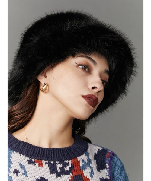 EVRIS（エヴリス）の「ボリュームフェイクファーハット（ハット・レディース・ベージュ/ブラック・FREE）」の12枚目の写真