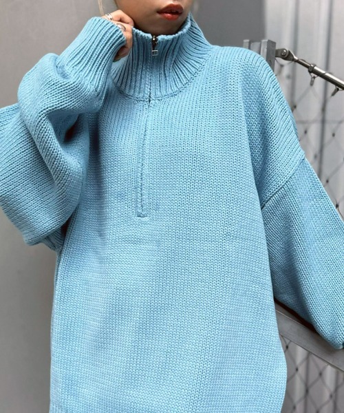 CIAOPANIC（チャオパニック）の「ハーフジップローゲージニットプルオーバー（ニット/セーター・レディース・オレンジ/ホワイト/ブラウン/ブラック/ブルー・M/L）」の4枚目の写真