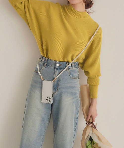 CHAN ME（チャンミ）の「袖ドルマンリブニット（ニット/セーター・レディース・ワイン/イエロー/モカ/アイボリー/ブルー/ライトグレー/ブラック・MEDIUM/X-LARGE/LARGE）」の6枚目の写真