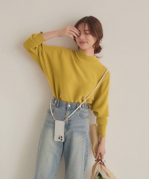 CHAN ME（チャンミ）の「袖ドルマンリブニット（ニット/セーター・レディース・ワイン/イエロー/モカ/アイボリー/ブルー/ライトグレー/ブラック・MEDIUM/X-LARGE/LARGE）」の8枚目の写真