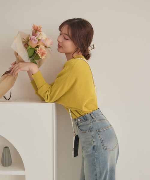 CHAN ME（チャンミ）の「袖ドルマンリブニット（ニット/セーター・レディース・ワイン/イエロー/モカ/アイボリー/ブルー/ライトグレー/ブラック・MEDIUM/X-LARGE/LARGE）」の9枚目の写真