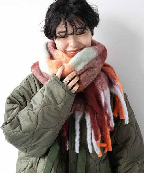 GGパターン ネイビー マフラー フリンジ付き GGパターン ネイビー