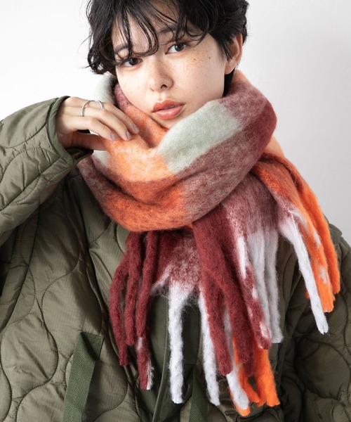 RAGEBLUE（レイジブルー）の「ブロックチェック/フリンジマフラー