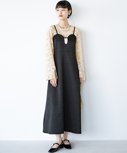 haco!(ハコ)の「スペシャルな日にも結婚式にも!どの角度もどの瞬間も仕草さえも素敵に見せるジャカードキャミワンピース(ワンピース・レディース・ブラック・X-LARGE/SMALL/MEDIUM/LARGE)」の6枚目の写真