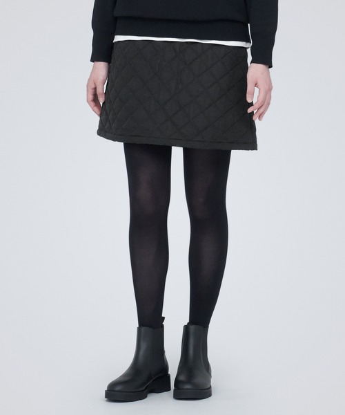 無印良品（ムジルシリョウヒン）の「洗える　キルティングミニスカート（スカート・レディース・ブラック/スモーキーグリーン系/ダークグレー・M/XXL/L/S/XL/XS）」の2枚目の写真