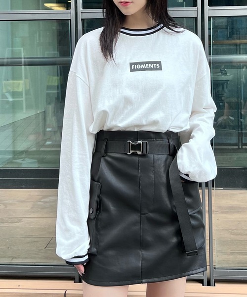 Figments（フィグメンツ）の「ラインリブロンT（Tシャツ/カットソー・レディース・ホワイト/ブラック・FREE）」の2枚目の写真