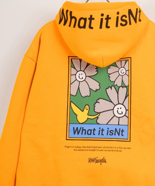 (What it isNt)ART BY MARKGONZALES(ワットイットイズント)の「【0】【(What it isNt) ART BY MARK GONZALES/ワットイットイズント マークゴンザレス】アートデザイン バック&フードロゴプリント フーディー プルパーカー リラックスフィット 裏起毛 24AW新柄追加(パーカー・レディース・レッド/ピンク/ブルー/イエロー/ホワイト/ホワイト系その他/グリーン系その他/グリーン系その他2/ブルー系その他/ピンク系その他2/ホワイト系その他2/イエロー系その他2/ブルー系その他2/イエロー系その他/ピンク系その他・M/L/XL)」の10枚目の写真