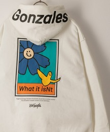【0】【(What it isNt) ART BY MARK GONZALES/ワットイットイズント マークゴンザレス】アートデザイン バック＆フードロゴプリント フーディー プルパーカー リラックスフィット 裏起毛 24AW新柄追加