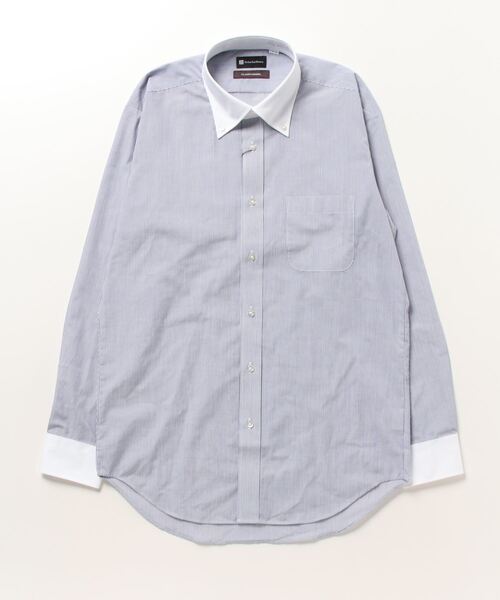 Perfect Suit FActory（パーフェクトスーツファクトリー）の「【形態安定】長袖ワイシャツ　クレリック　ストライプ　ブルー（ビジネスシャツ・メンズ・ブルー・3L/LL/S/L/M）」の2枚目の写真
