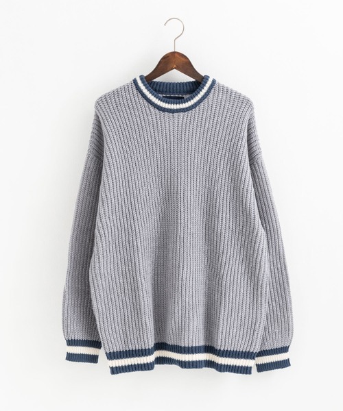片畦オーバーサイズ リブラインクルーネックニット（ニット/セーター