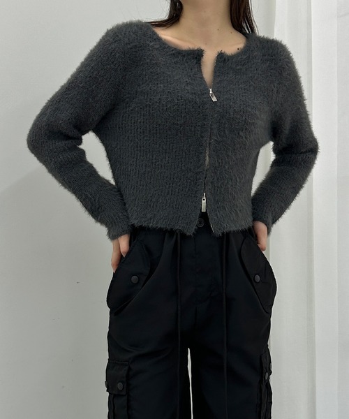 solleim（ソルレム）の「シャギージップアップニット（ニット/セーター・レディース・ブラウン/ホワイト/チャコールグレー・M）」の5枚目の写真