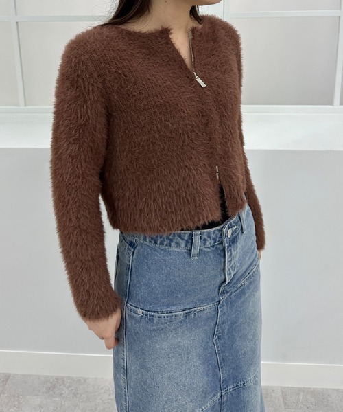 solleim（ソルレム）の「シャギージップアップニット（ニット/セーター・レディース・ブラウン/ホワイト/チャコールグレー・M）」の9枚目の写真