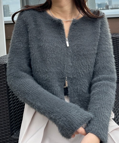 solleim（ソルレム）の「シャギージップアップニット（ニット/セーター・レディース・ブラウン/ホワイト/チャコールグレー・M）」の19枚目の写真