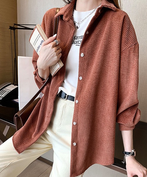 Dewlily(デューリリー)の「コーデュロイ風シャツ(シャツ/ブラウス・レディース・ホワイト/ブラック/オレンジ・M/L/XL)」の7枚目の写真