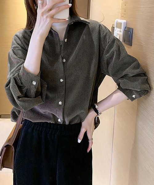 Dewlily(デューリリー)の「コーデュロイ風シャツ(シャツ/ブラウス・レディース・ホワイト/ブラック/オレンジ・M/L/XL)」の9枚目の写真