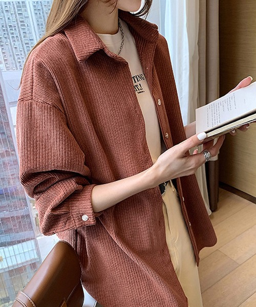Dewlily(デューリリー)の「コーデュロイ風シャツ(シャツ/ブラウス・レディース・ホワイト/ブラック/オレンジ・M/L/XL)」の12枚目の写真