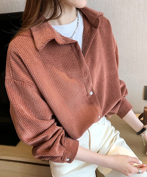 Dewlily(デューリリー)の「コーデュロイ風シャツ(シャツ/ブラウス・レディース・ホワイト/ブラック/オレンジ・M/L/XL)」の13枚目の写真