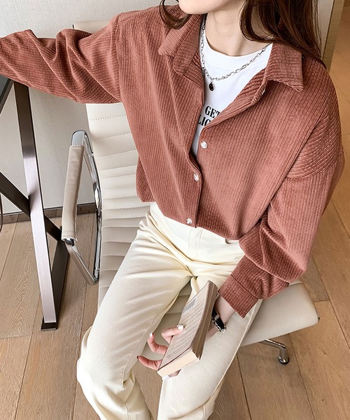 Dewlily(デューリリー)の「コーデュロイ風シャツ(シャツ/ブラウス・レディース・ホワイト/ブラック/オレンジ・M/L/XL)」の14枚目の写真