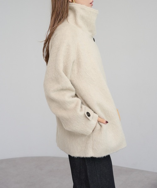 セール】シャギーミドル丈スタンドカラーコート（ステンカラーコート
