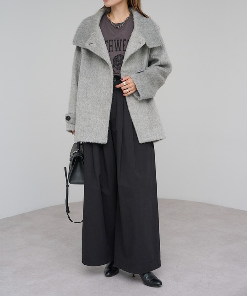 ♡スタンドカラーシャギーミドルCO/チャコールグレー Bonjour Sagan（ボンジュールサガン）の「シャギーミドル丈