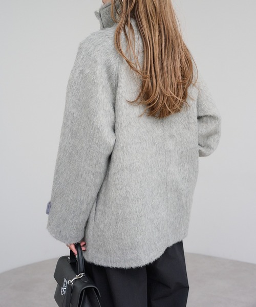 セール】シャギーミドル丈スタンドカラーコート（ステンカラーコート
