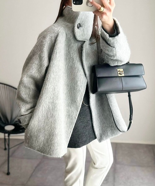 セール】シャギーミドル丈スタンドカラーコート（ステンカラーコート