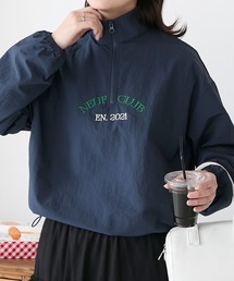 ロゴ刺繍配色ハーフジッププルオーバー