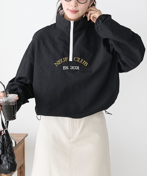 BONLECILL(ボンルシール)の「ロゴ刺繍配色ハーフジッププルオーバー(ナイロンジャケット・レディース・ネイビー/アイボリー/ブラック/グレー・FREE)」の2枚目の写真